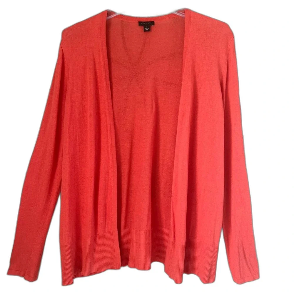 Ann Taylor Coral Cedar Open Front Viscose Knit Lightweight Cardigan Sweater